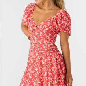 Red Floral Dress with Puff Sleeves